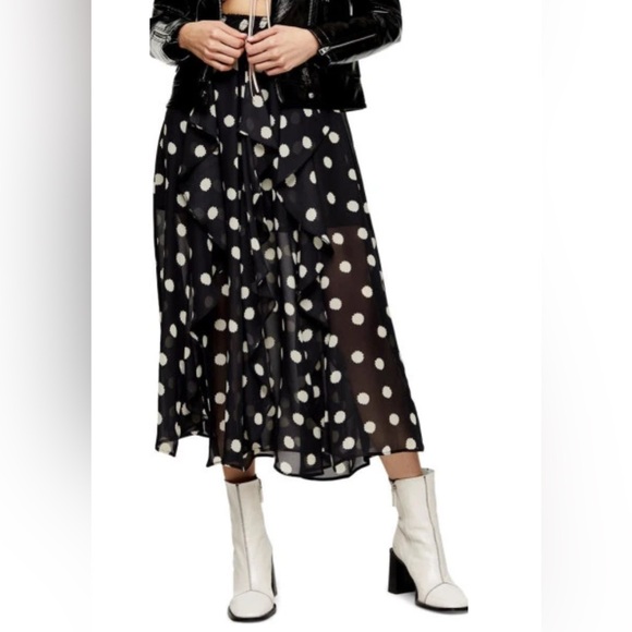 Topshop Spot Ruffle Midi‎ Skirt Size 6 NWT Polka Dot Ruffles - Picture 1 of 4